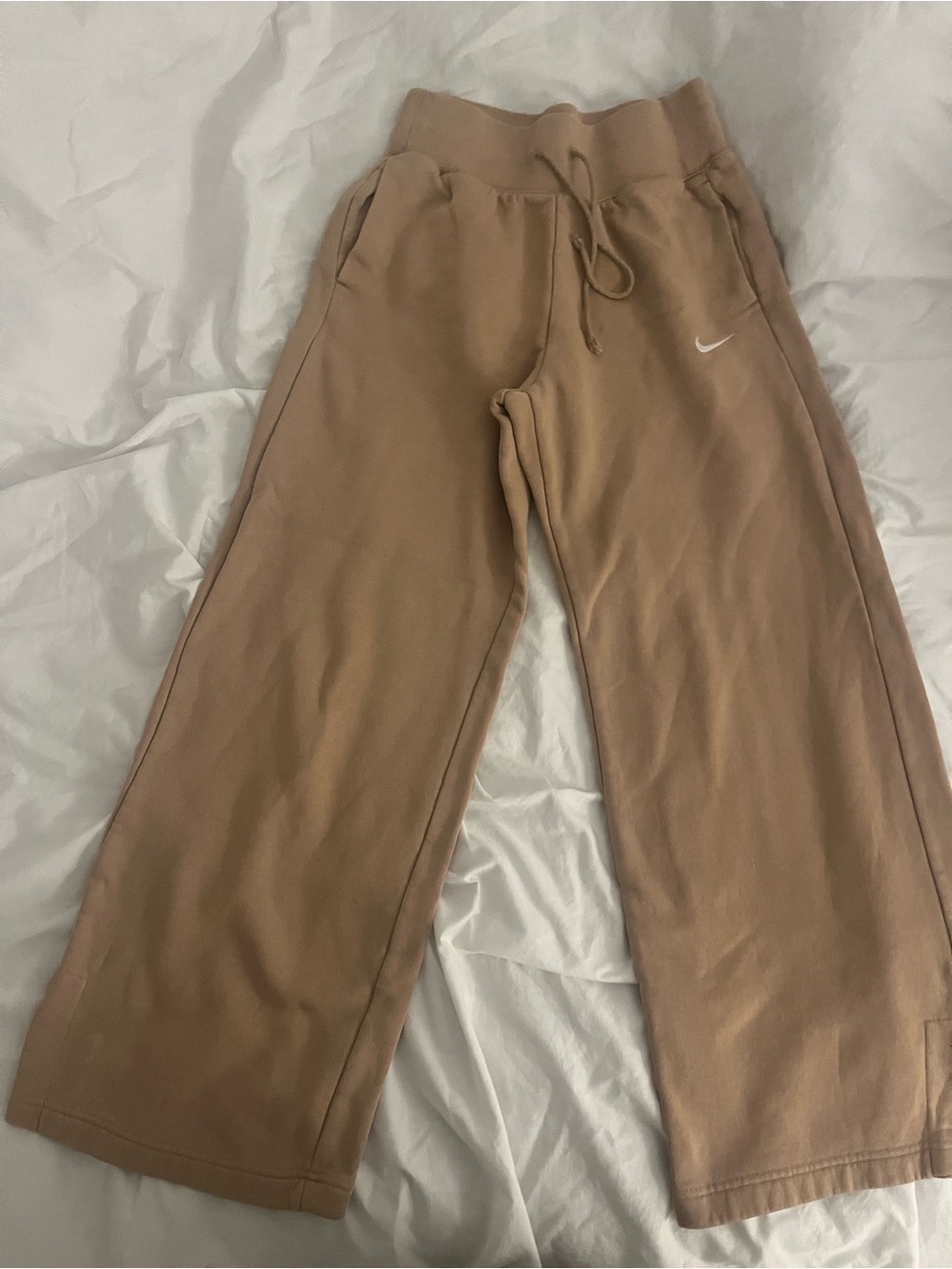 Nike Wide-Leg Women's Sweatpants in Tan with White Swoosh